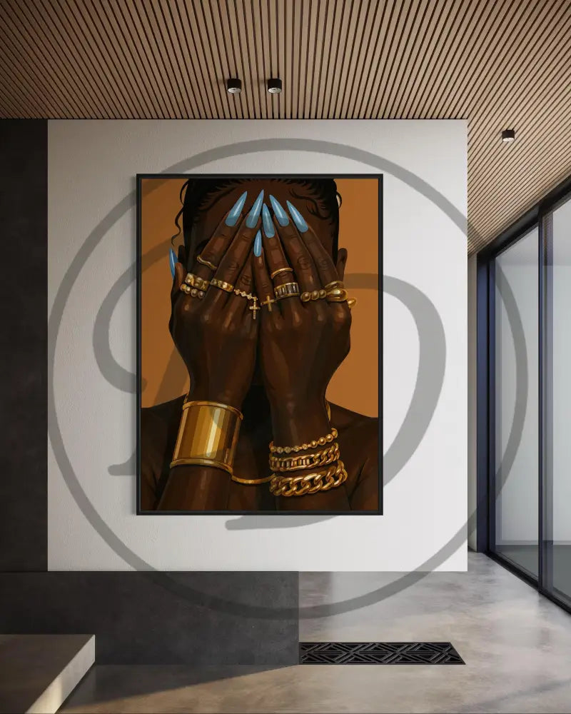 Afro luxe digital art set featuring Black women with bold jewelry and warm tones. Instant download wall décor.