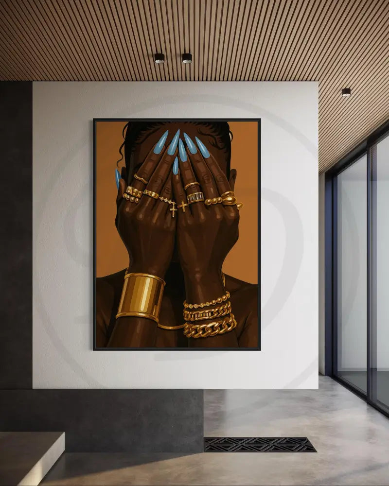 Afro luxe digital art set featuring Black women with bold jewelry and warm tones. Instant download wall décor.