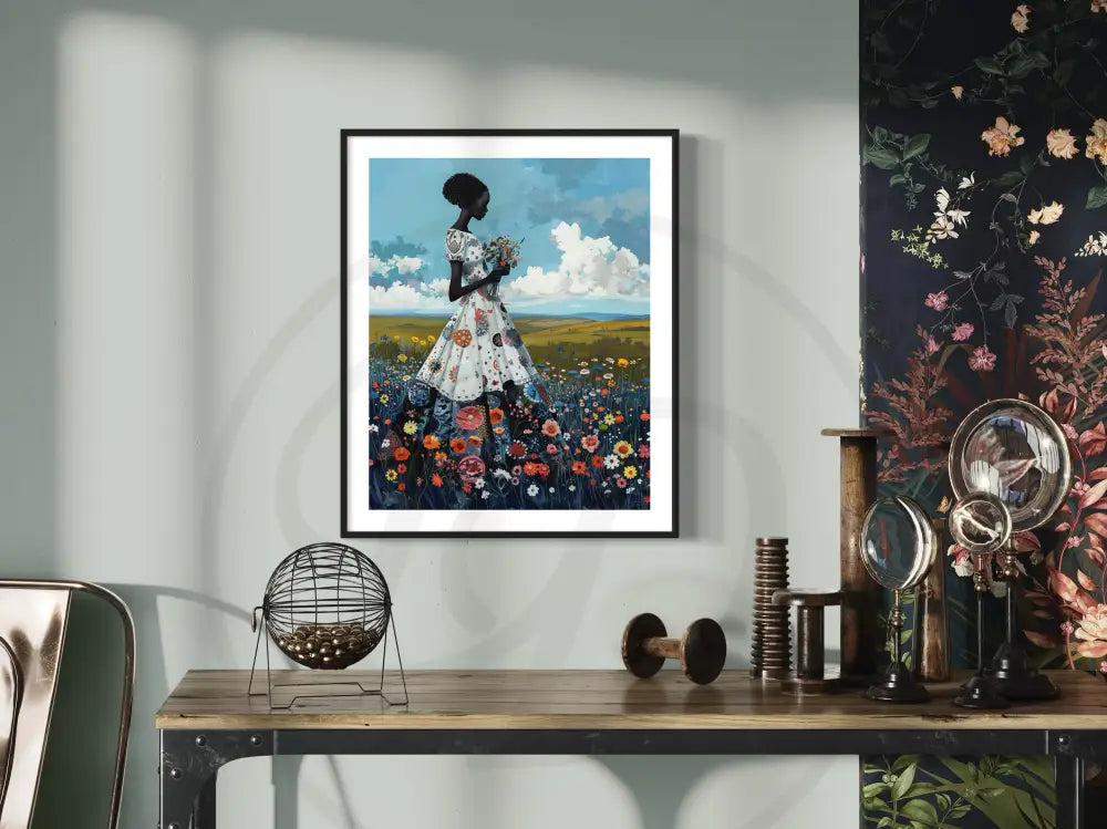 Afro woman floral field digital wall art.