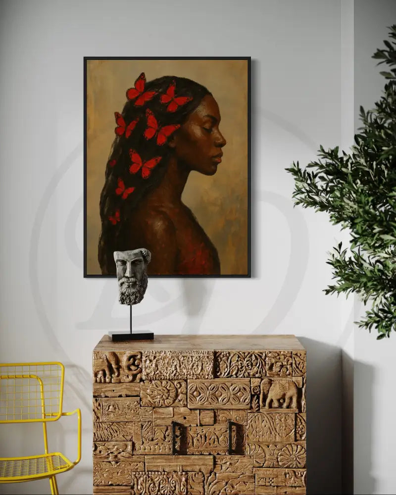 Afrocentric butterfly portrait digital art perfect for bedrooms and bathrooms.