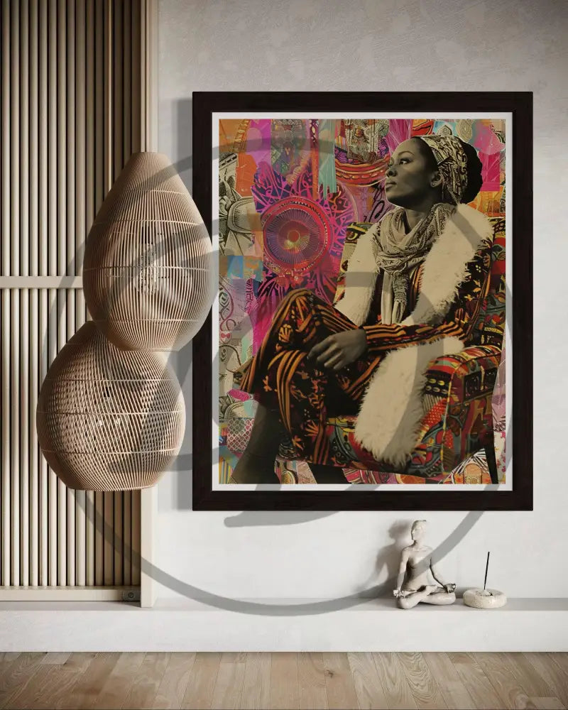 Printable Black woman portrait with colorful abstract background.
