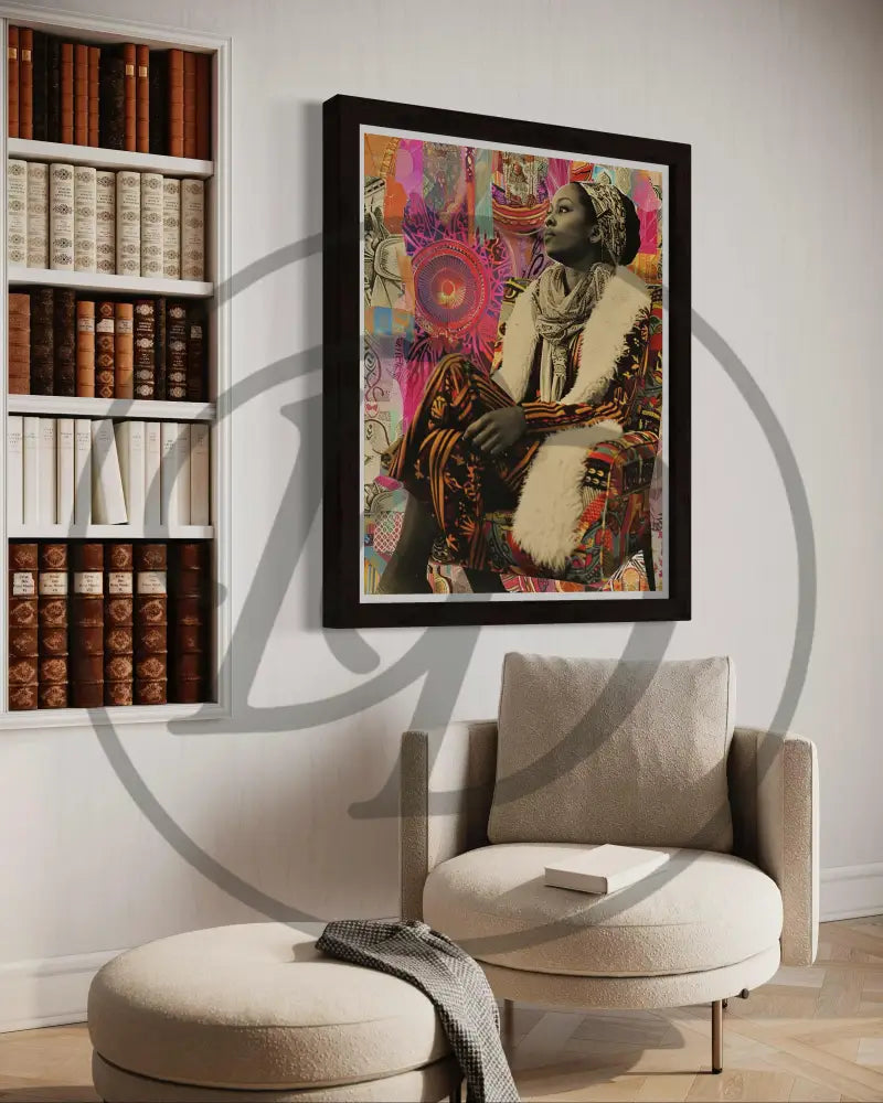 Minimalist Afrocentric collage portrait digital art for artistic décor.