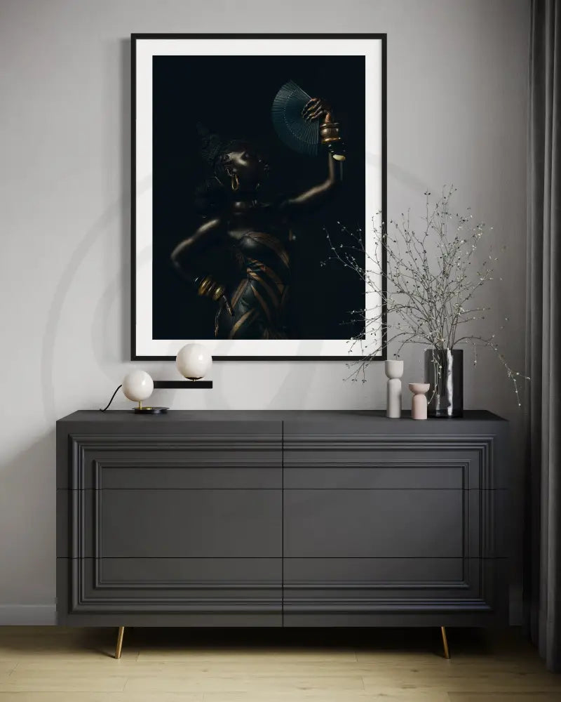 Contemporary Afrocentric digital portrait celebrating Black elegance, culture, and style with bold contrasts.
