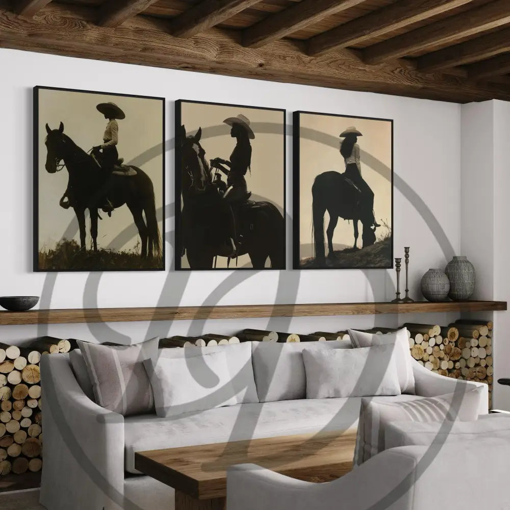 Afrocentric printable collection of equestrian scenes in warm tones.