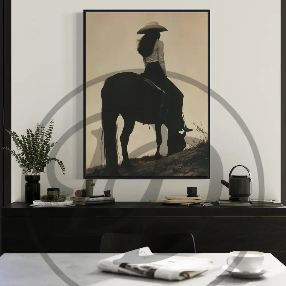 Printable Afrocentric art set of Black woman horse rider silhouettes.
