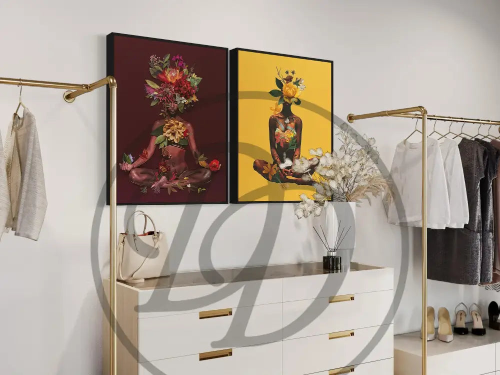 Modern African American artwork featuring vibrant florals and bold colors.