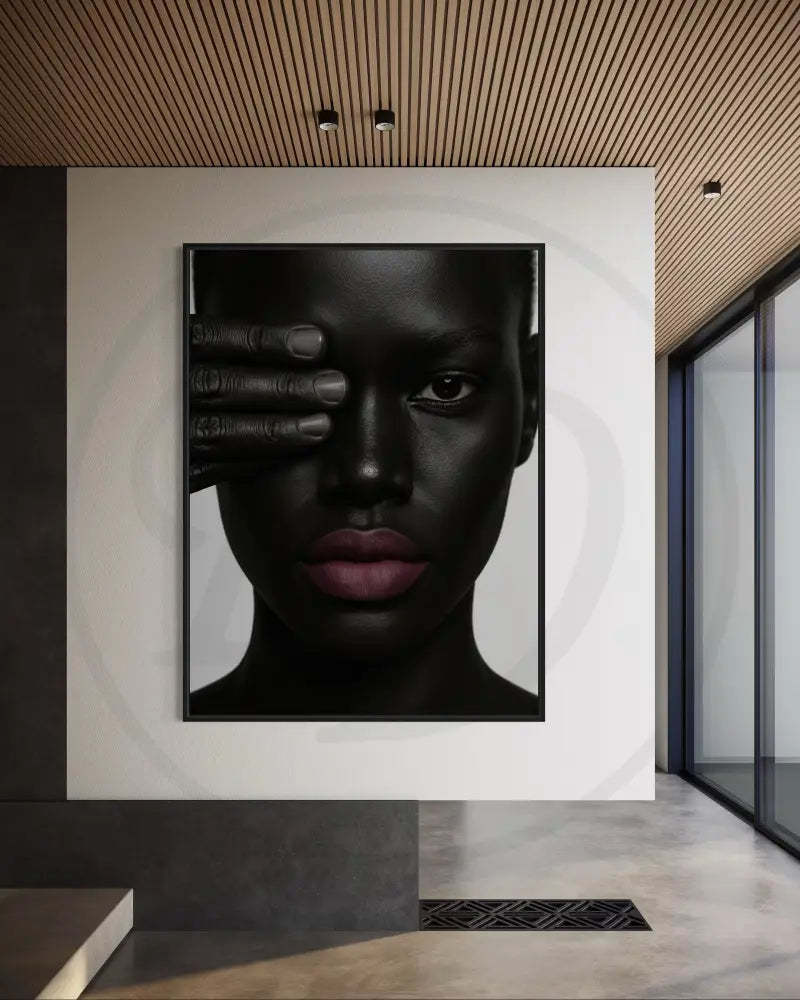Afrocentric editorial portrait of Black woman with bold mauve lips.