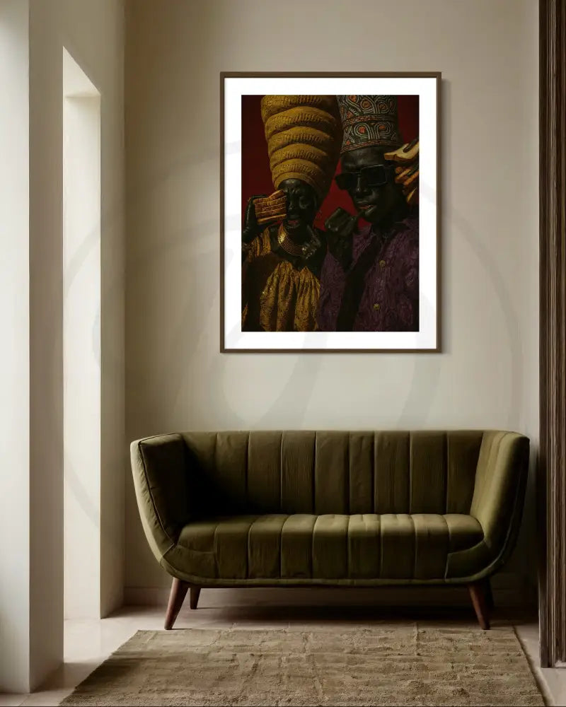 Playful Afrocentric cultural wall art with bread phone imagery.