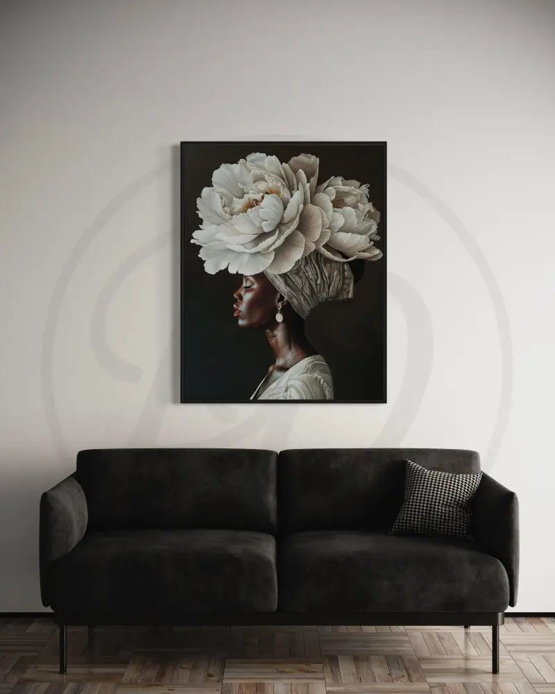 Minimalist Afrocentric floral portrait digital art for luxury décor.
