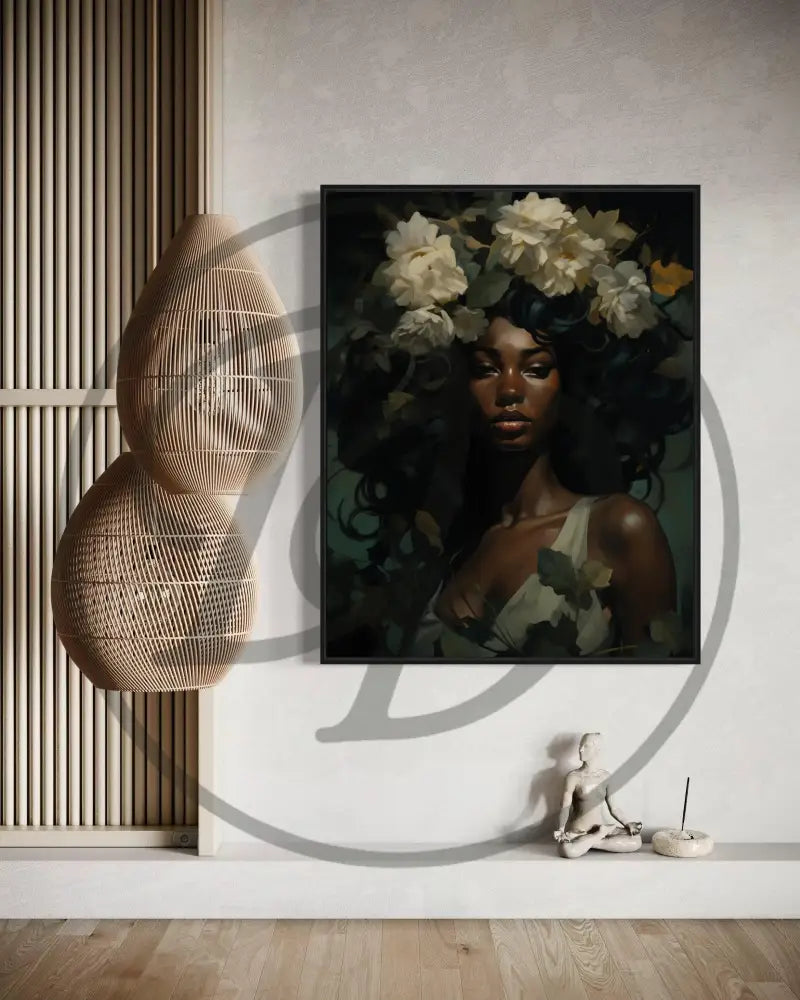 Printable floral goddess artwork celebrating Black beauty and nature.