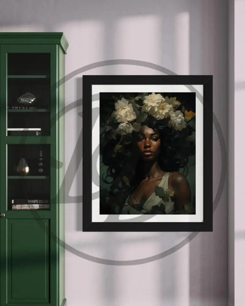 Minimalist Afrocentric floral goddess digital art for elegant home décor.