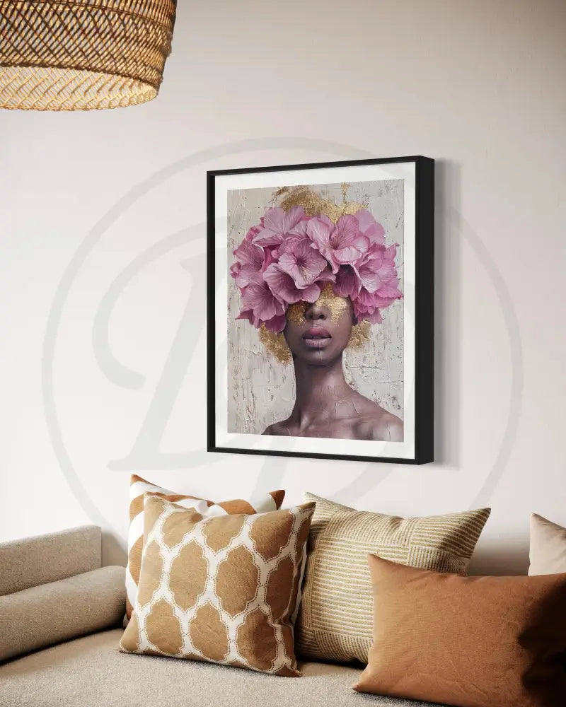 Printable floral portrait with gold textured background.