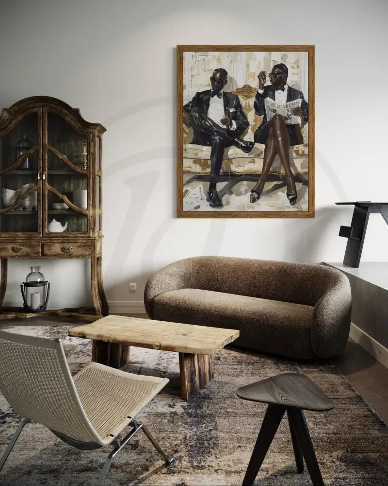 Afrocentric tuxedo portrait digital art perfect for offices and living rooms.