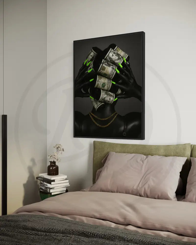 Afrocentric luxury portrait wall art with bold neon accents.