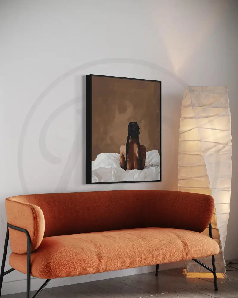 Black woman art print with warm tones and minimalist composition.