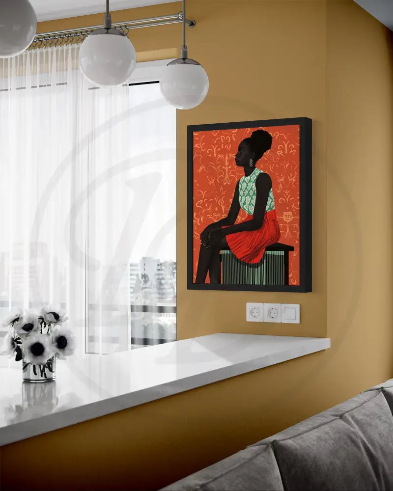 Printable minimalist portrait of Black woman on orange textured background.