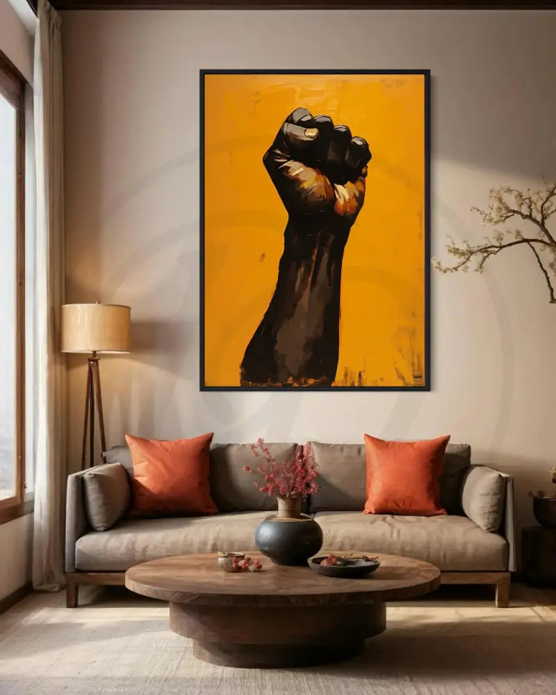 Bold raised fist art print for modern and urban interiors.