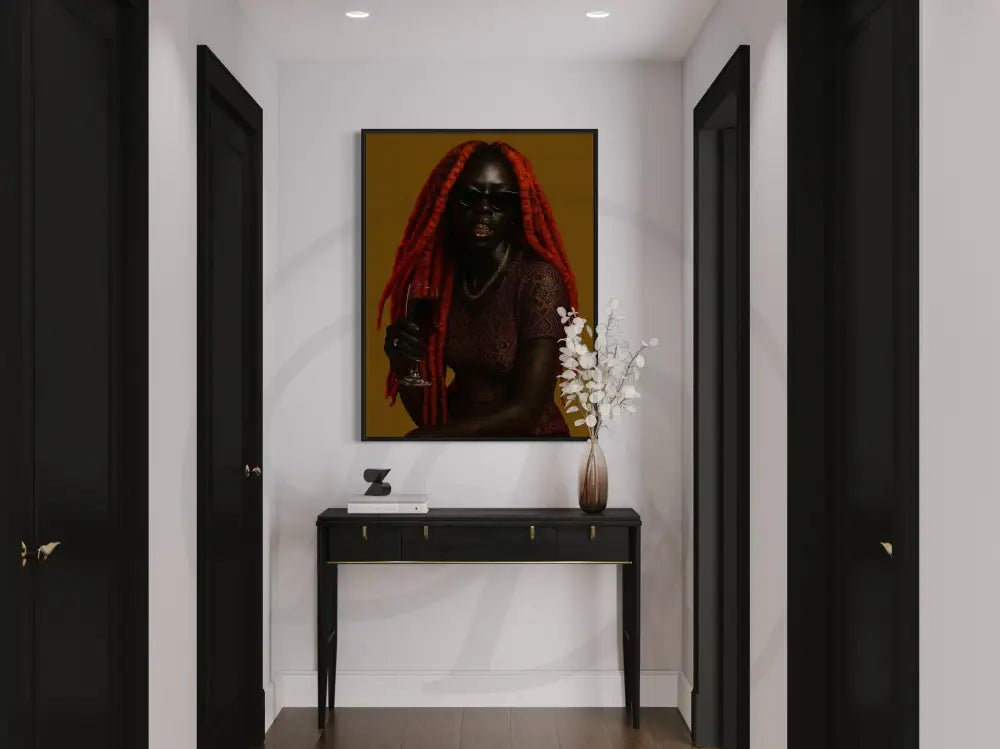 Afrocentric digital download with wine glass and gold jewelry.