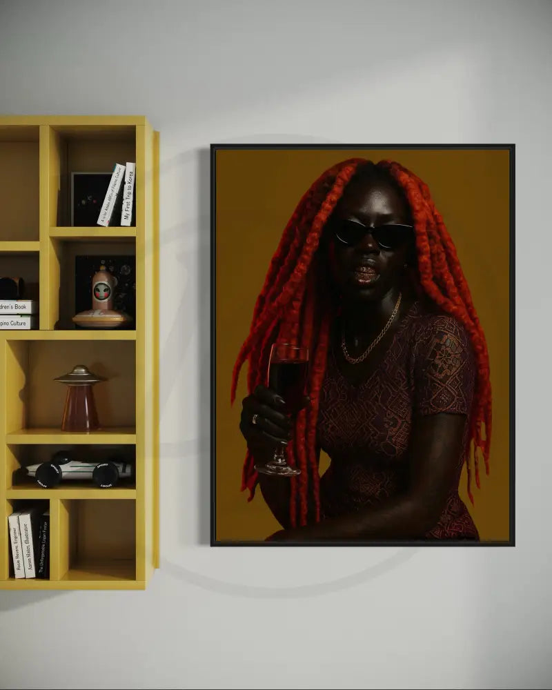 Afrocentric woman wall art with sunglasses and bold cultural style.