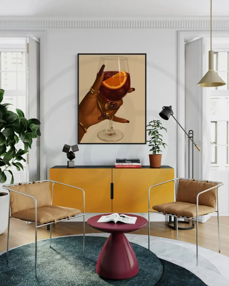 Hand with long nails holding wine glass illustration