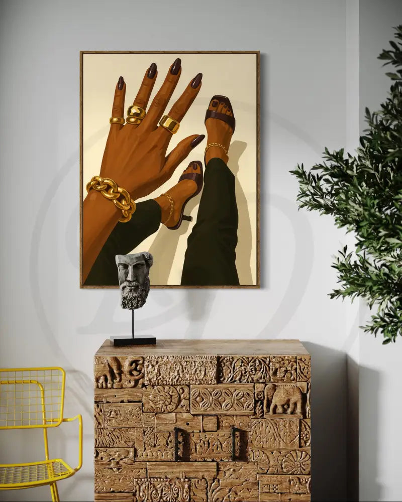 Black woman showing rings and gold accessories wall poster