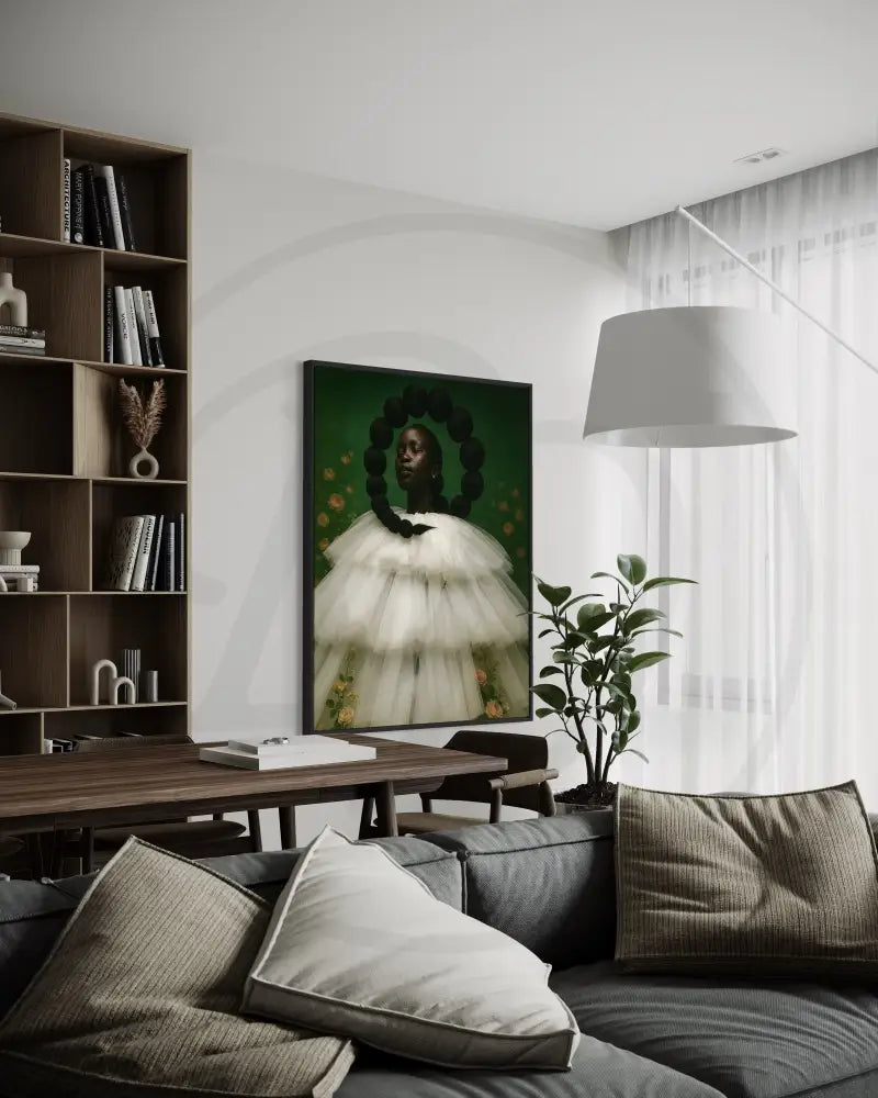 Afrocentric glamour wall art with braided halo hairstyle