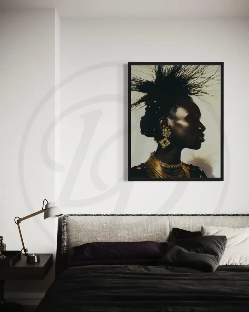 Modern African art print featuring gold jewelry details
