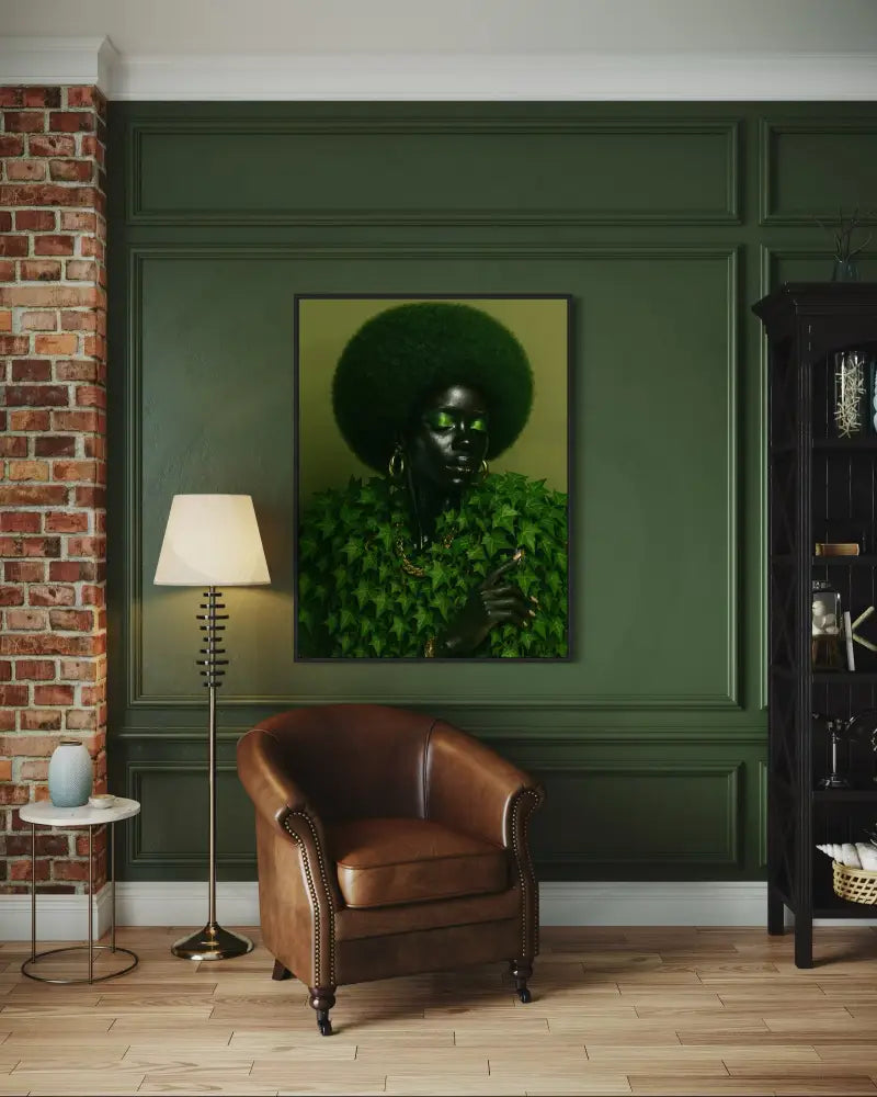 Botanical fashion portrait with deep ebony skin