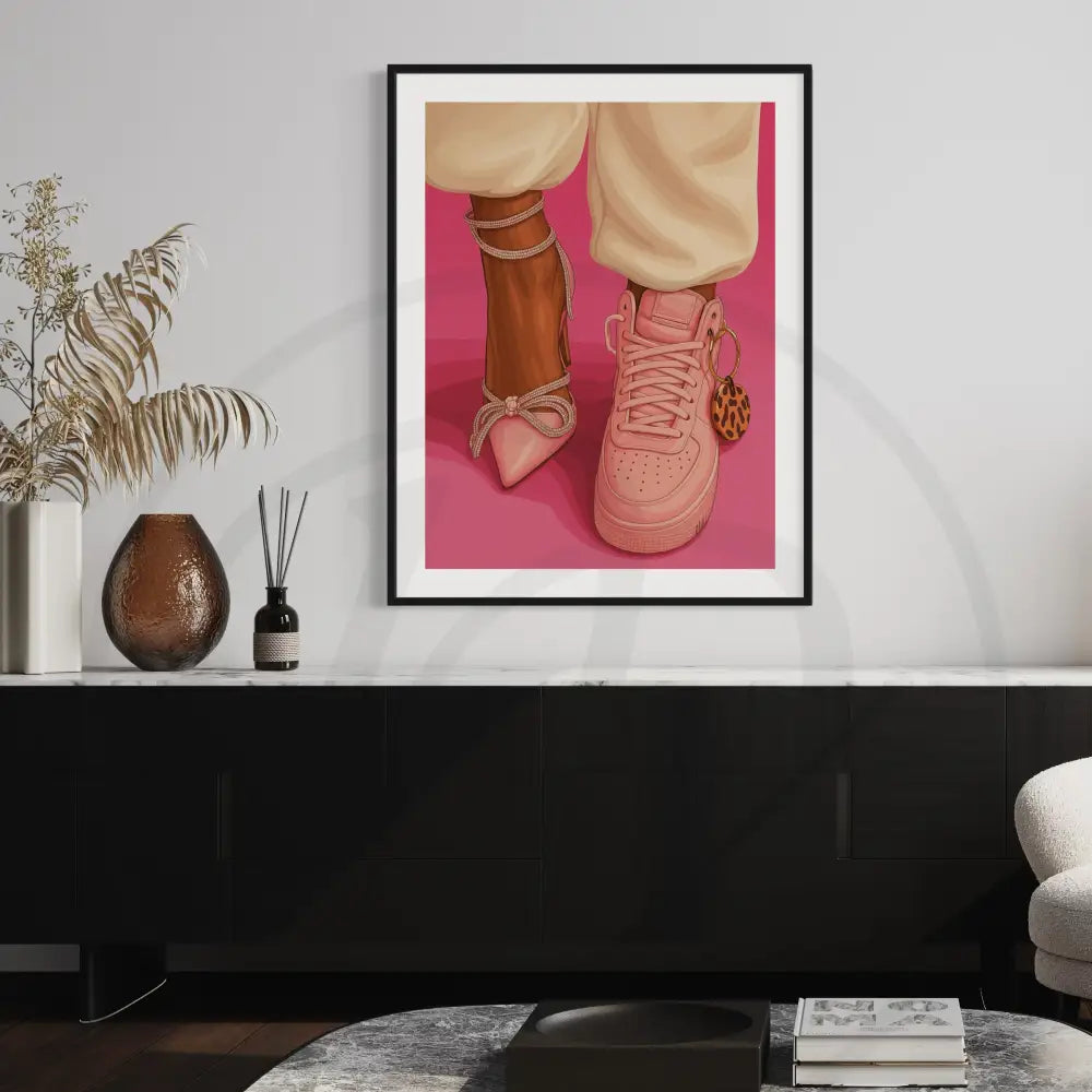Pink heel and sneaker art