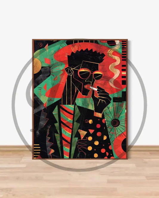 Abstract Afrocentric smoking man wall art in red and green


