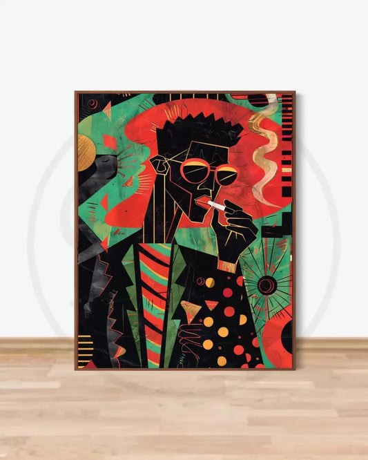 Abstract Afrocentric smoking man wall art in red and green

