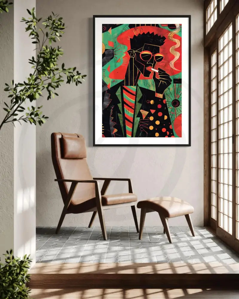 Printable wall art of Afrocentric smoking man in abstract style


