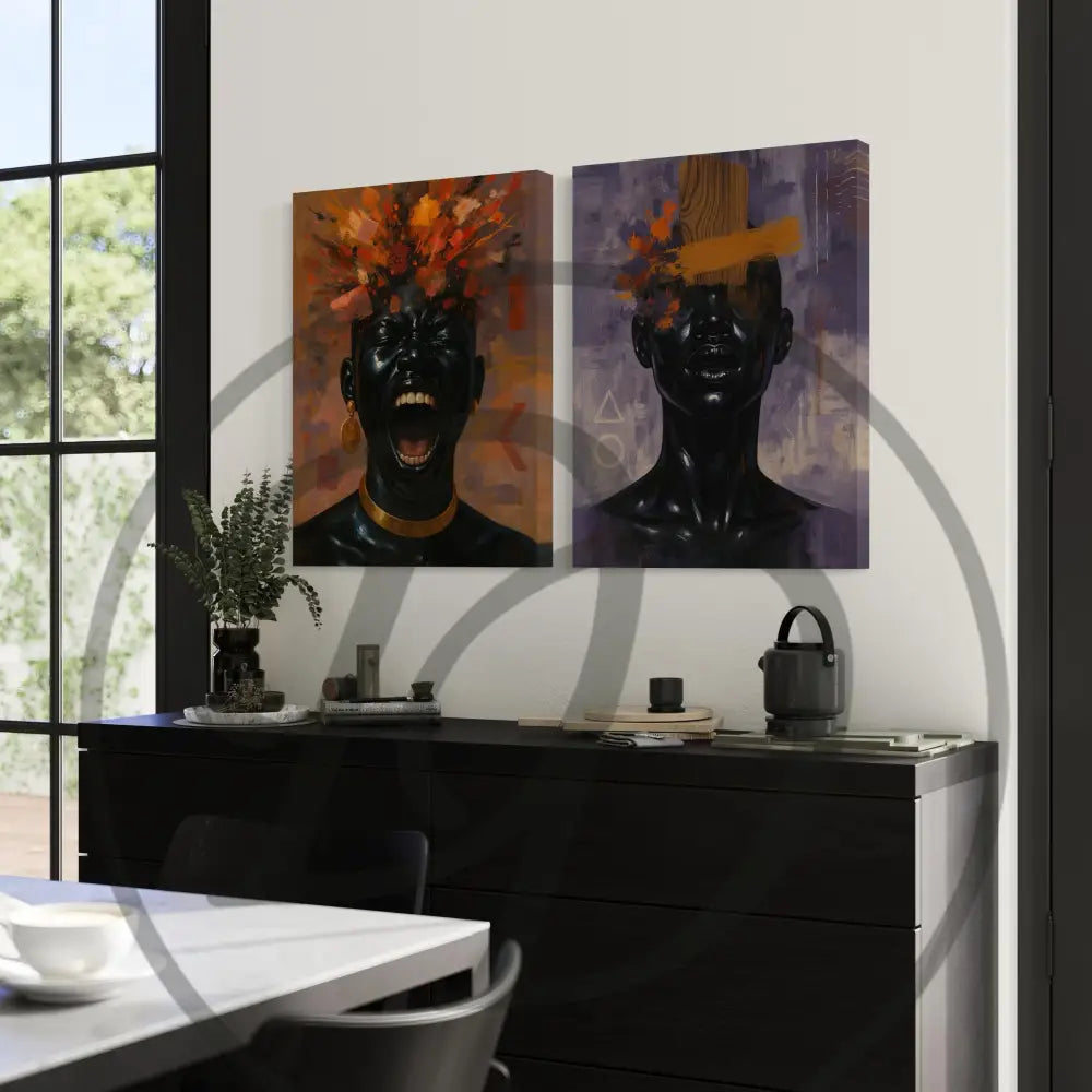 Moody abstract digital wall art of Black figure in modern artistic style.