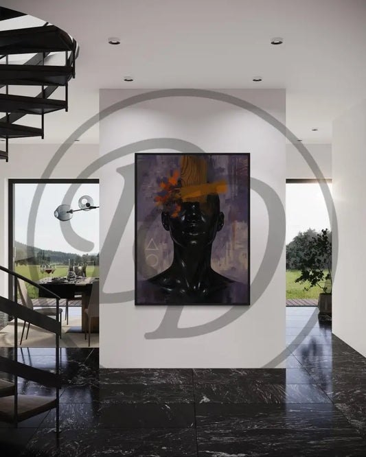 Digital wall art of Black figure with brushstroke textures and moody tones. Printable abstract Afrocentric artwork.