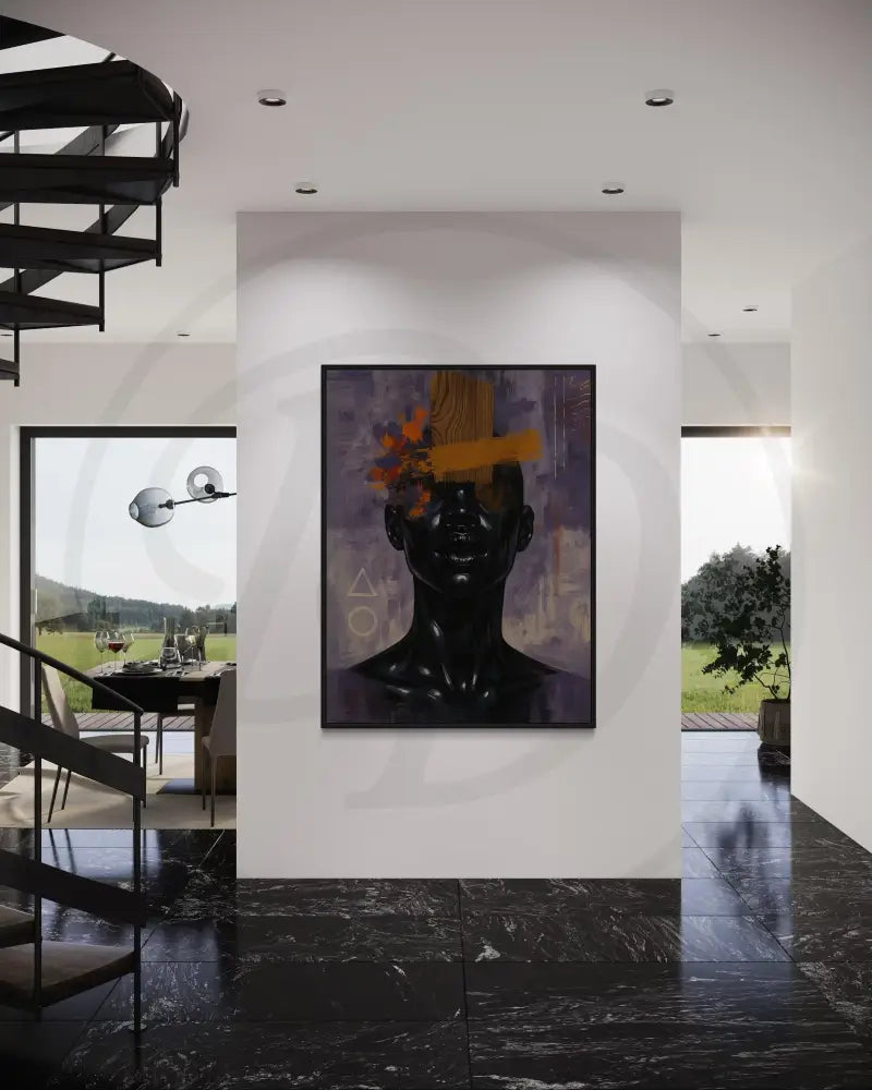 Digital wall art of Black figure with brushstroke textures and moody tones. Printable abstract Afrocentric artwork.