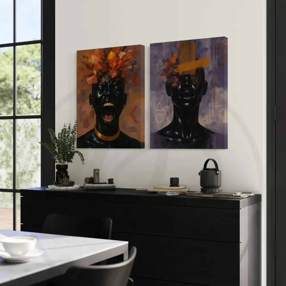Moody abstract digital wall art of Black figure in modern artistic style.