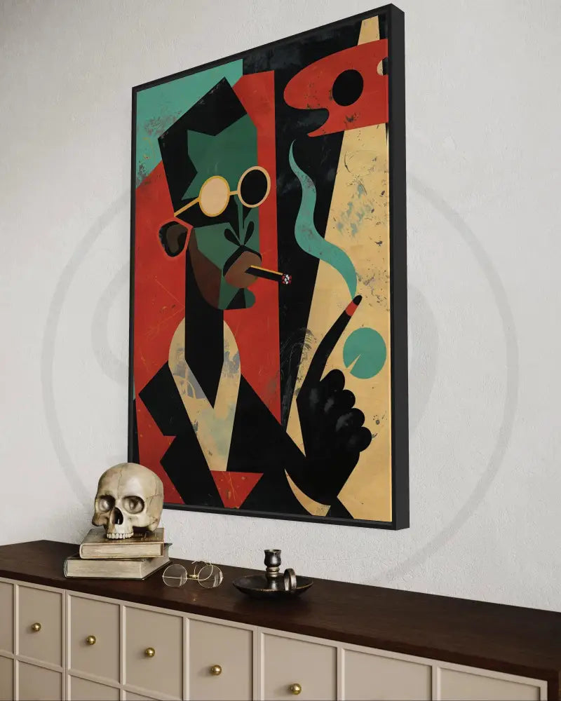 Artistic cubist figure smoking with bold colors