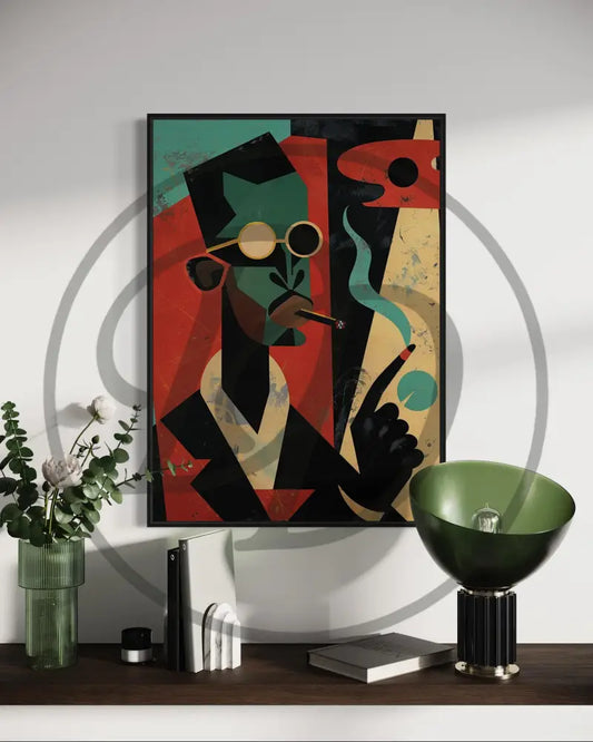 Abstract cubist portrait with jazz-inspired theme