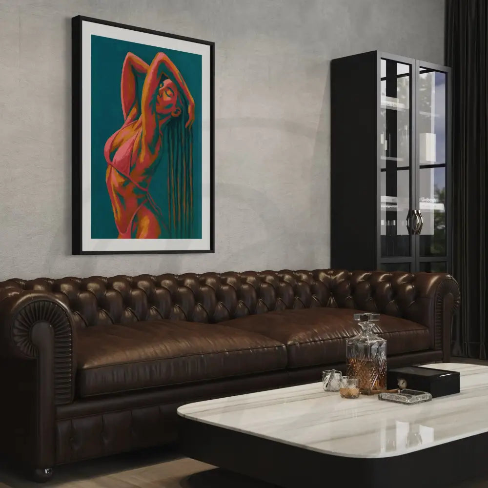 Digital download of abstract nude painting in red and orange