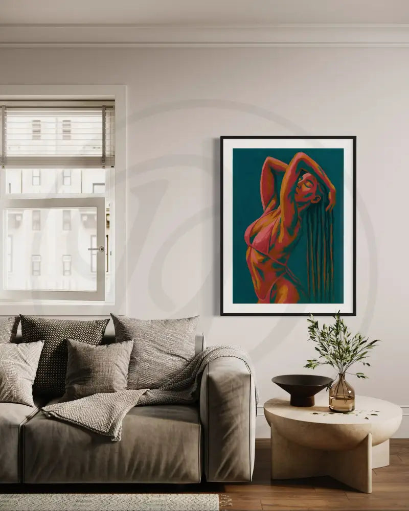 Printable vibrant abstract nude art piece