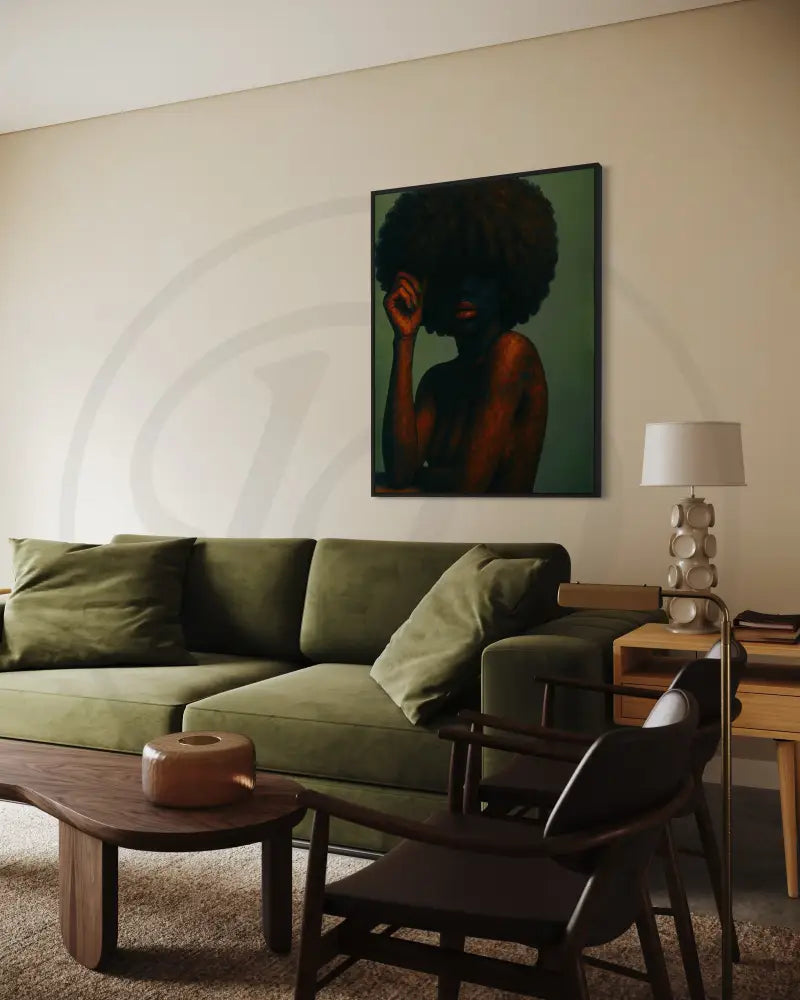 Modern afro hair wall art in warm earthy tones