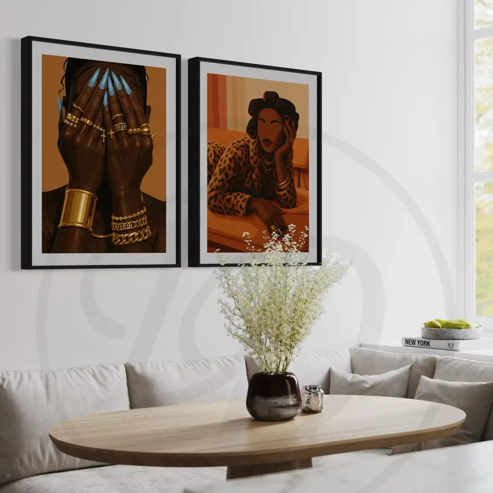 Afro luxe 2-piece digital wall art set. Perfect for modern and Afrocentric décor lovers.