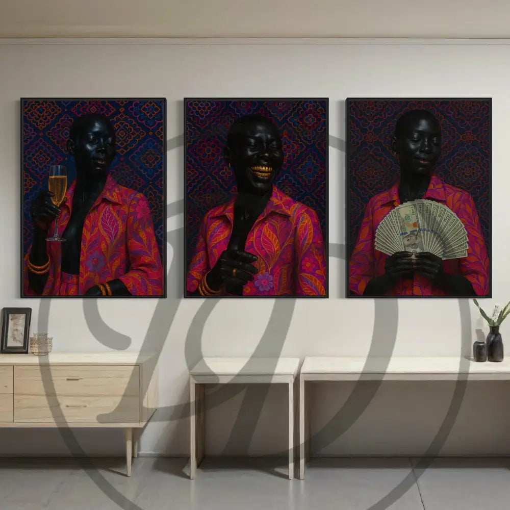 Bold Black portrait wall art prints with opulent style and color.