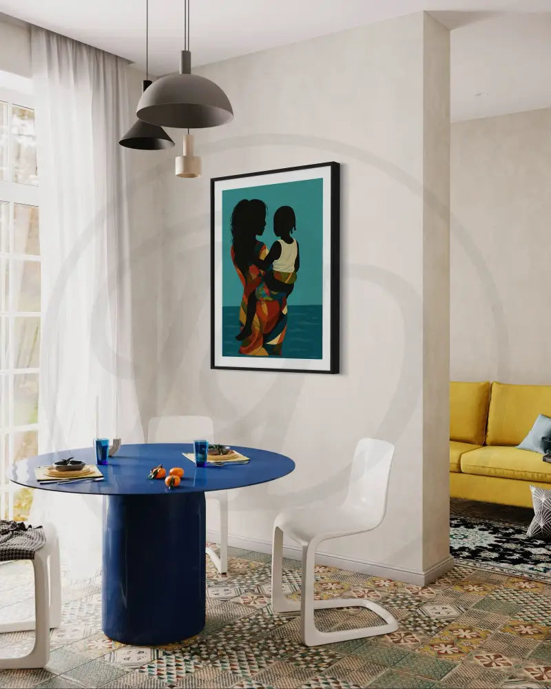 Afrocentric parenting artwork with mother and son