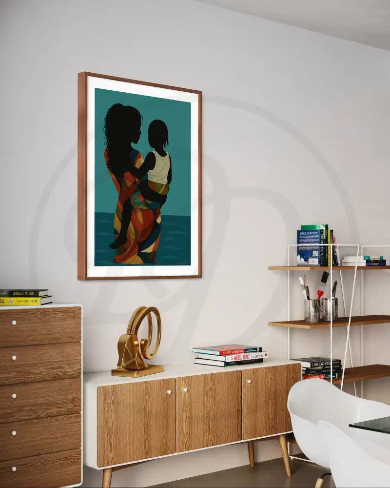 Black woman and child digital print in ocean setting