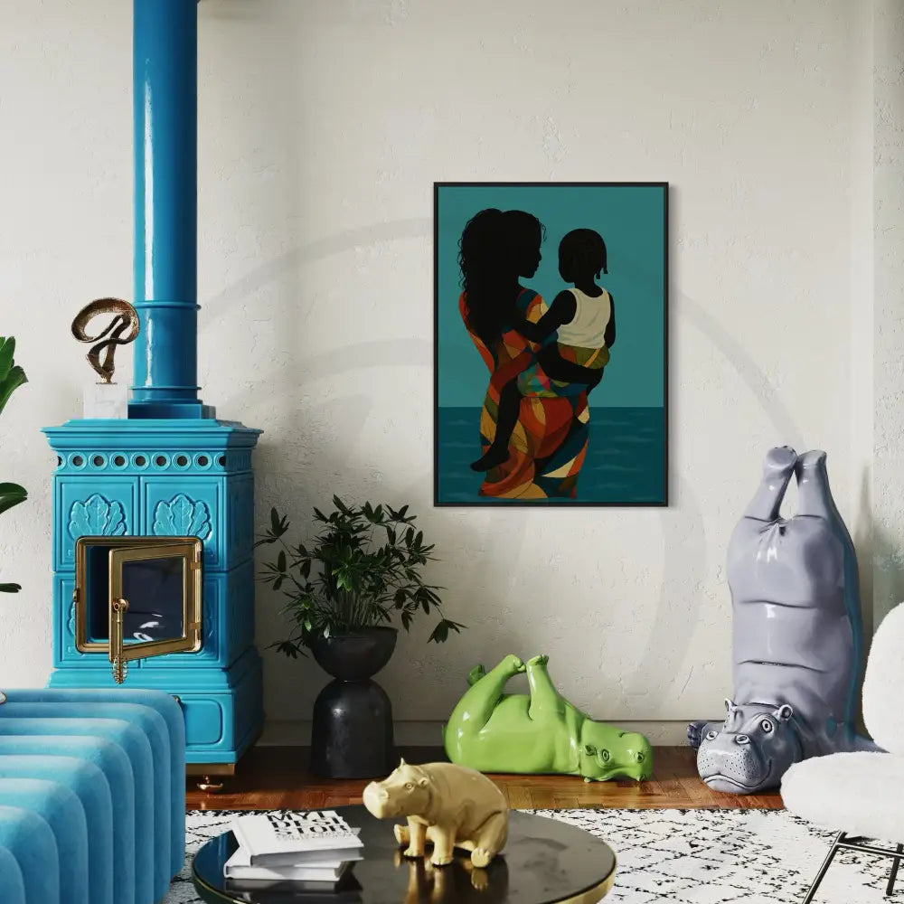 African family art print with vibrant dress pattern