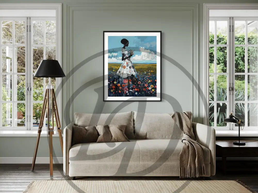 Afro woman landscape digital wall poster.