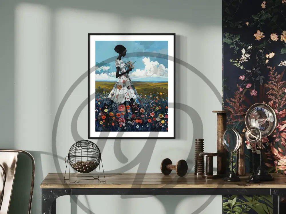 Afro woman floral field digital wall art.