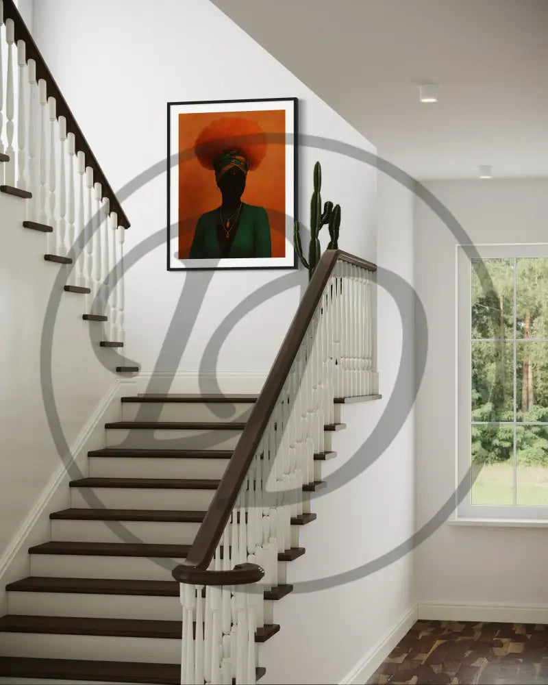 Elegant Black woman with afro digital wall art poster.