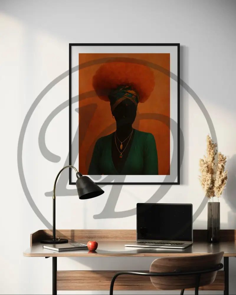Modern African woman portrait digital art for interiors.
